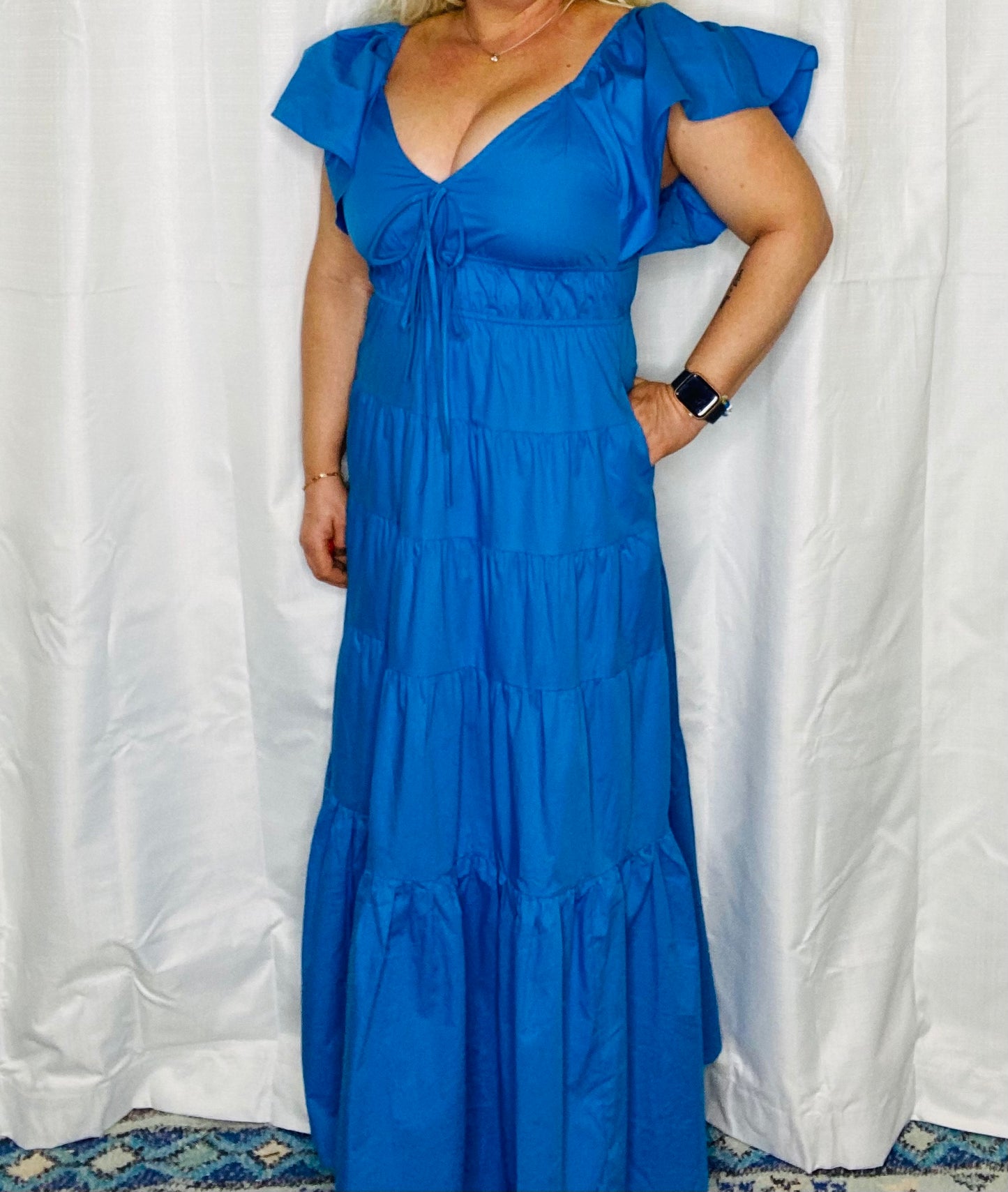 Blue Ruffle Midi Dress