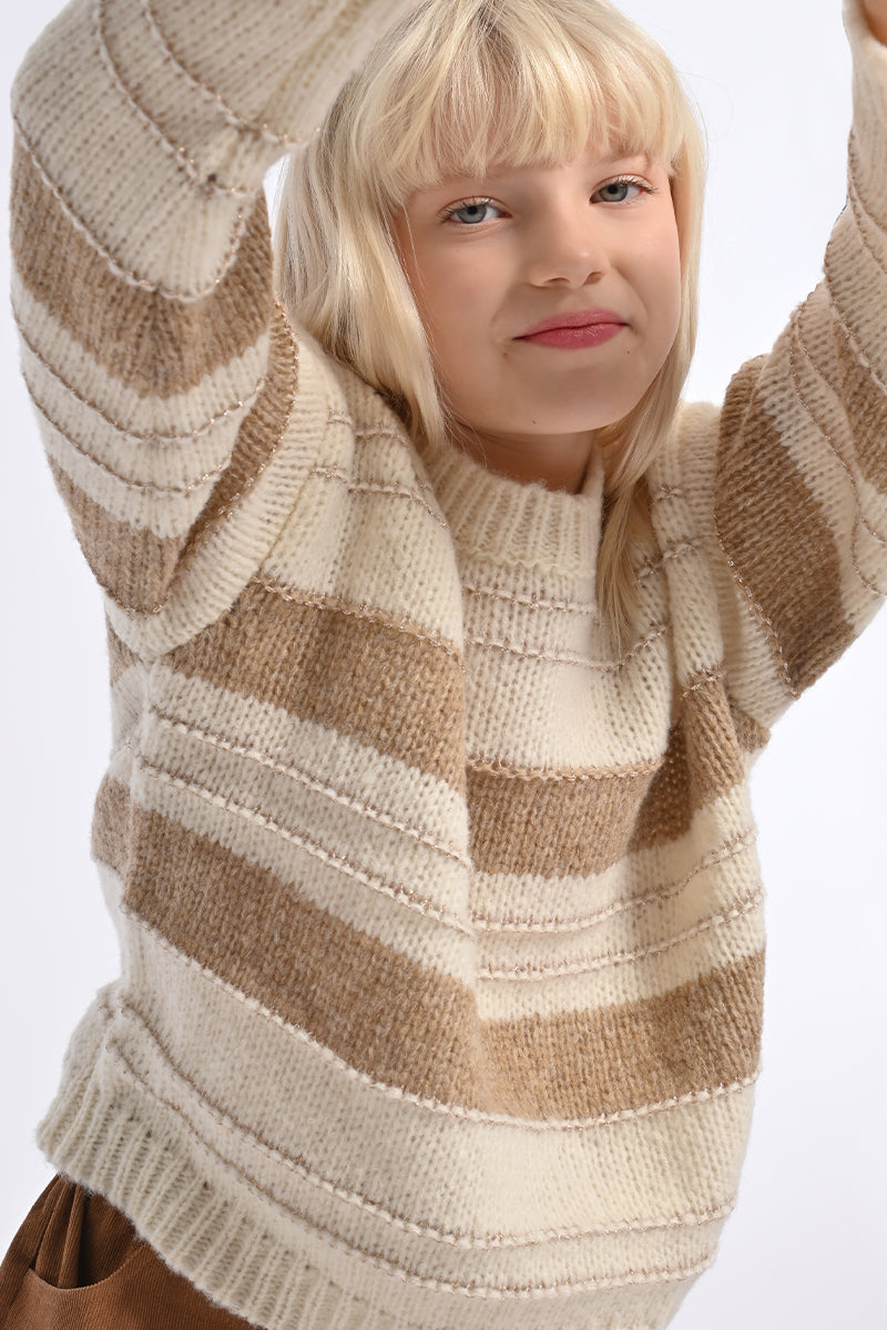 Girls Sand Striped Sweater