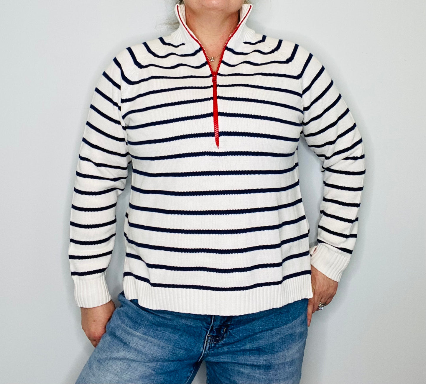 Half-Zip Striped Sweater