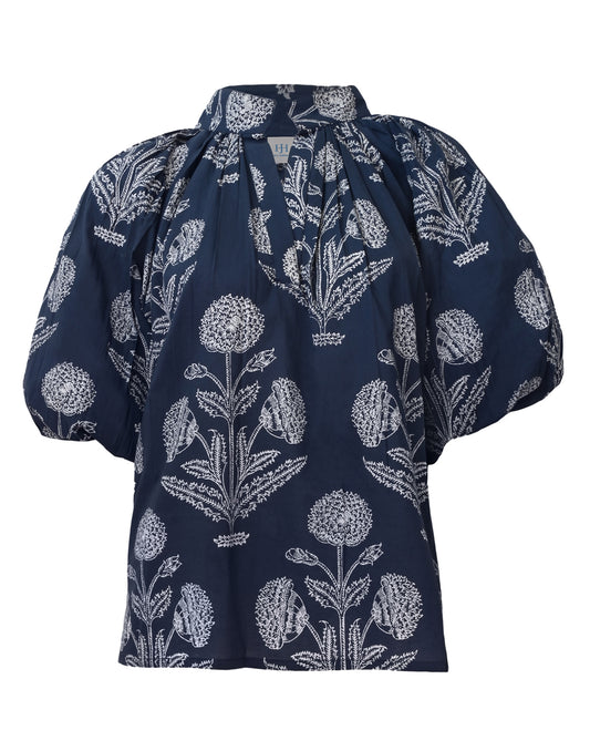 Navy Hydrangeas Blouse
