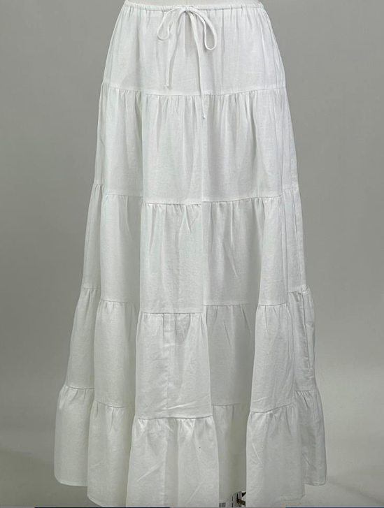 White Linen Tiered Skirt