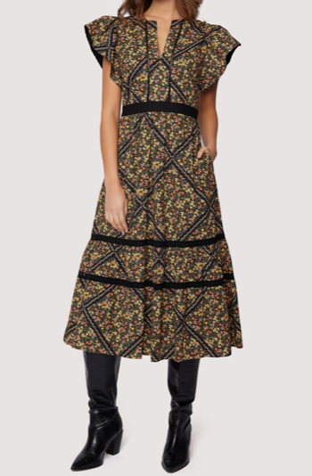 Black Floral Midi Dress