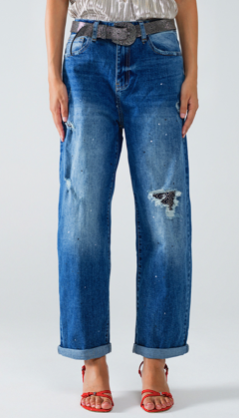 Distressed Straight Leg Jeans