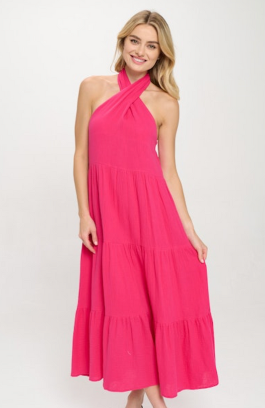 Fuchsia Halter Maxi Dress