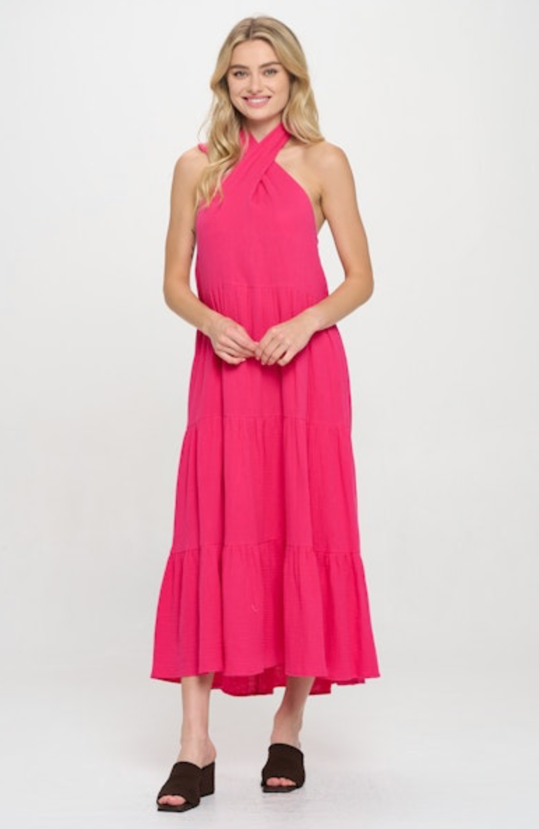 Fuchsia Halter Maxi Dress