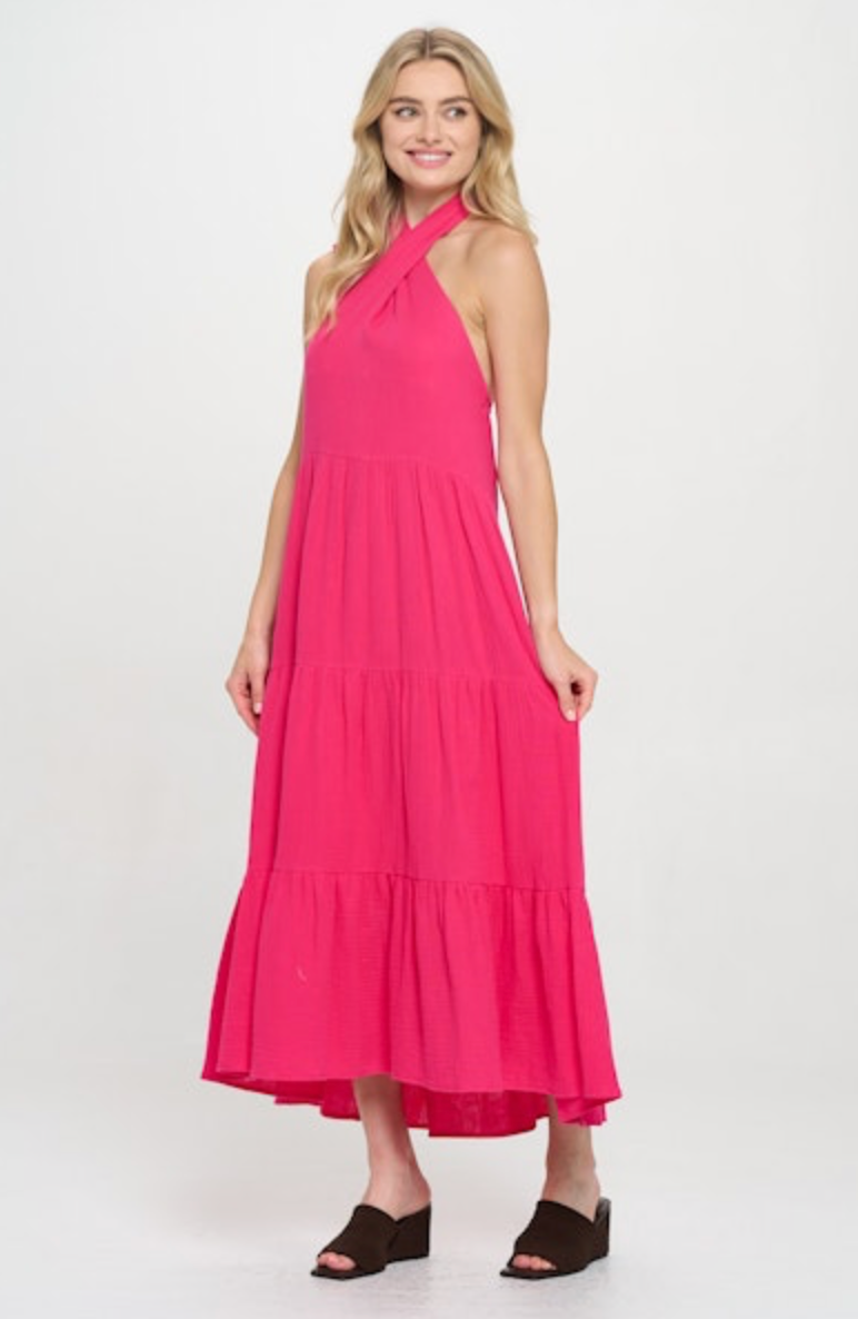 Fuchsia Halter Maxi Dress