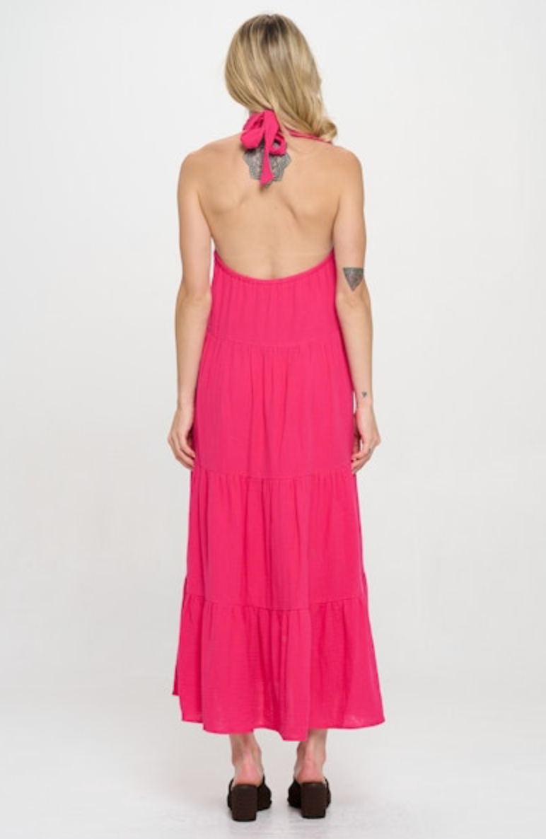 Fuchsia Halter Maxi Dress