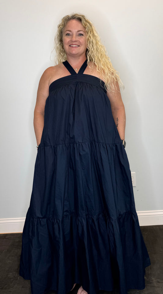 Navy Tiered Maxi Dress
